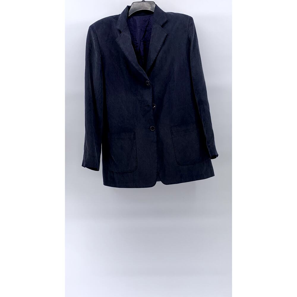 UNBRANDED Women's Washed Blue Notch Collar Three Button Blazer SZ S